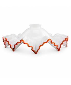 255mm Flat Opal Coolie Light Shade with Red Rim and 55mm Fitter Neck