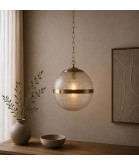300mm Prismatic Globe Shade with 150mm Fitter Hole, Brass Ring and Gallery Fitting (Holophane‑style)