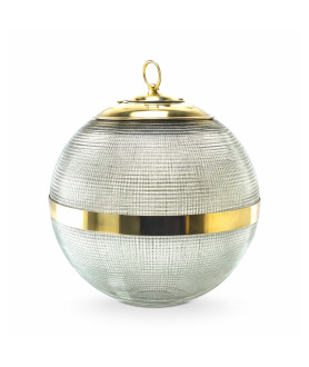 300mm Prismatic Globe Shade with 150mm Fitter Hole, Brass Ring and Gallery Fitting (Holophane‑style) 300mm Prismatic Globe Shade with 150mm Fitter Hole, Brass Ring and Gallery Fitting (Holophane‑style)