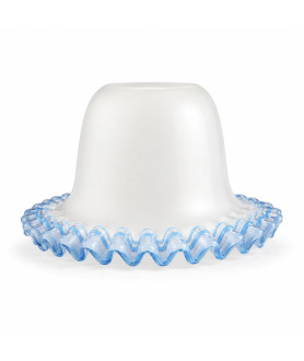 Italian Made Frosted Tulip Light Shade Wave Edge, Blue Piping and 30mm Fitter Hole