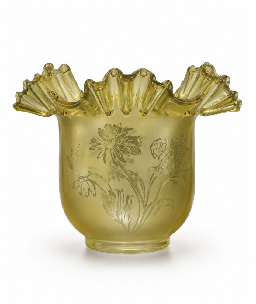 85mm Base Original Light Amber Oil Lamp Shade with Floral Frosted Pattern 85mm Base Original Light Amber Oil Lamp Shade with Floral Frosted Pattern