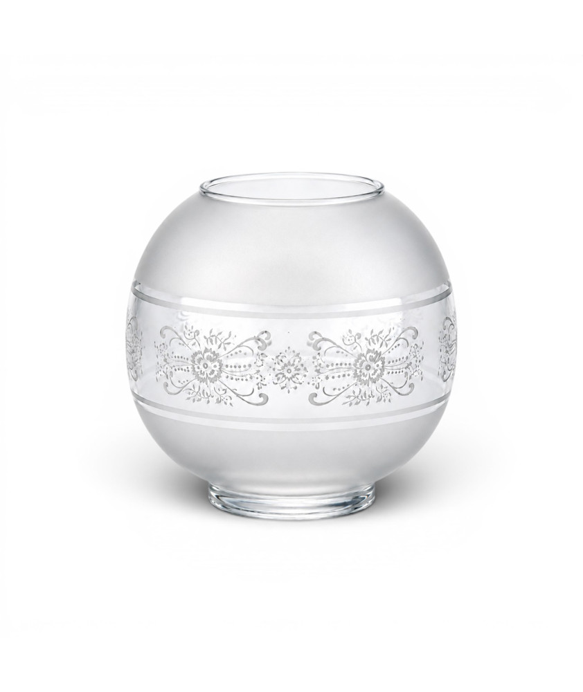Etched Globe Oil Lamp Shade with Embossed Band and 100mm Base Etched Globe Oil Lamp Shade with Embossed Band and 100mm Base