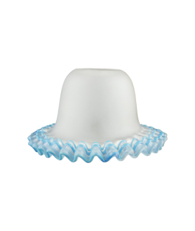 Italian Made Frosted Tulip Light Shade Wave Edge, Blue Piping and 30mm Fitter Hole