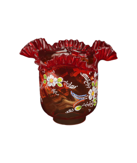 Original Red Oil Lamp Shade with Hand Painted Floral Pattern and 85mm Base