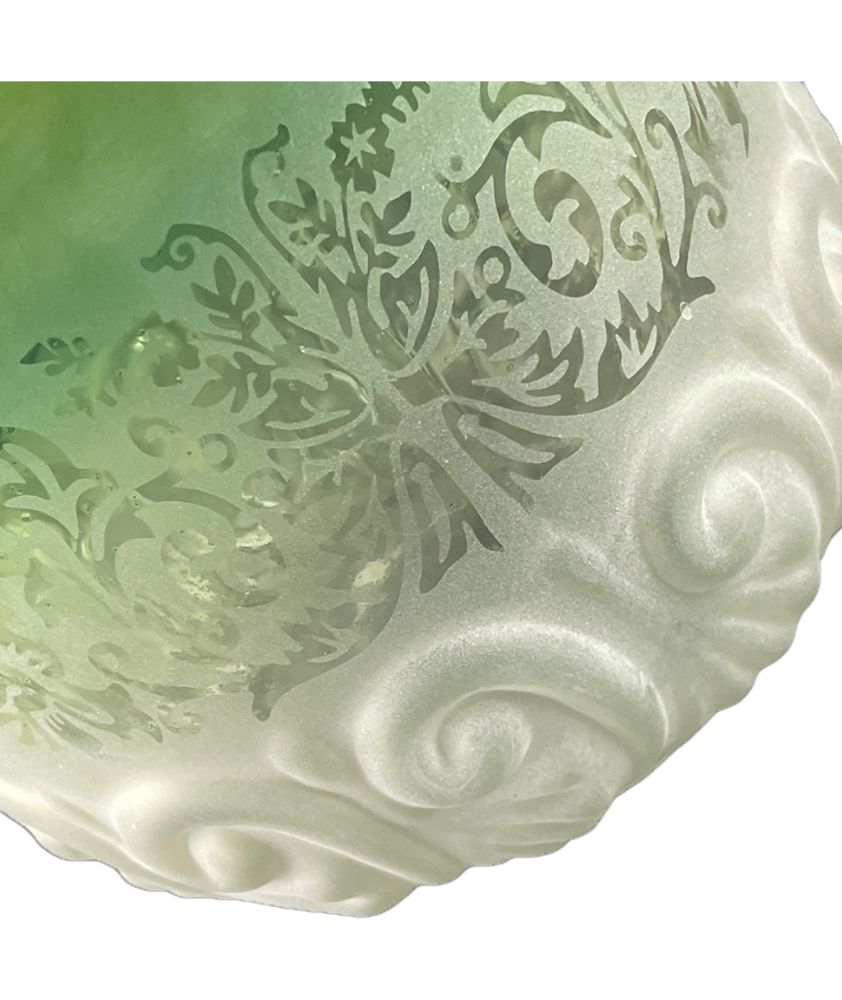 Original frosted and embossed, Green Tipped Victorian Oil Lamp Shade with 85mm Base
