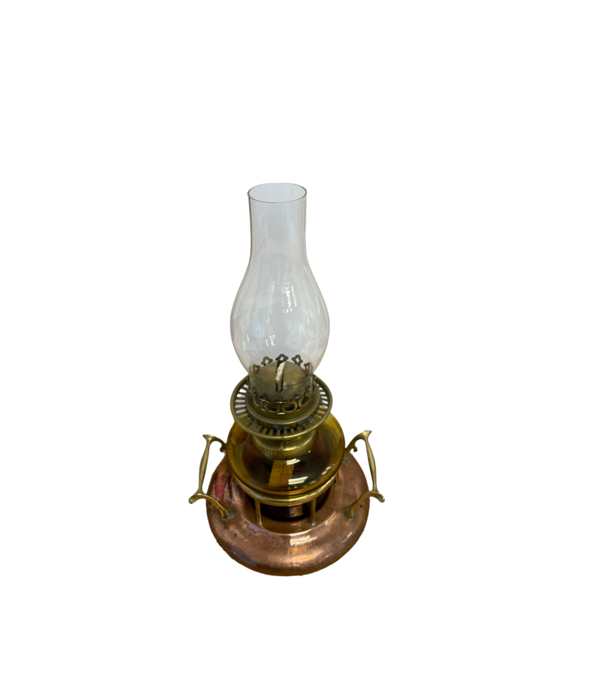 Hink's Copper Base Cabin Oil Lamp complete with Chimney