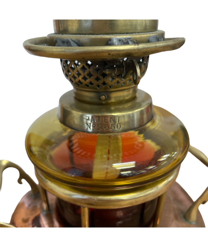 Hink's Copper Base Cabin Oil Lamp complete with Chimney