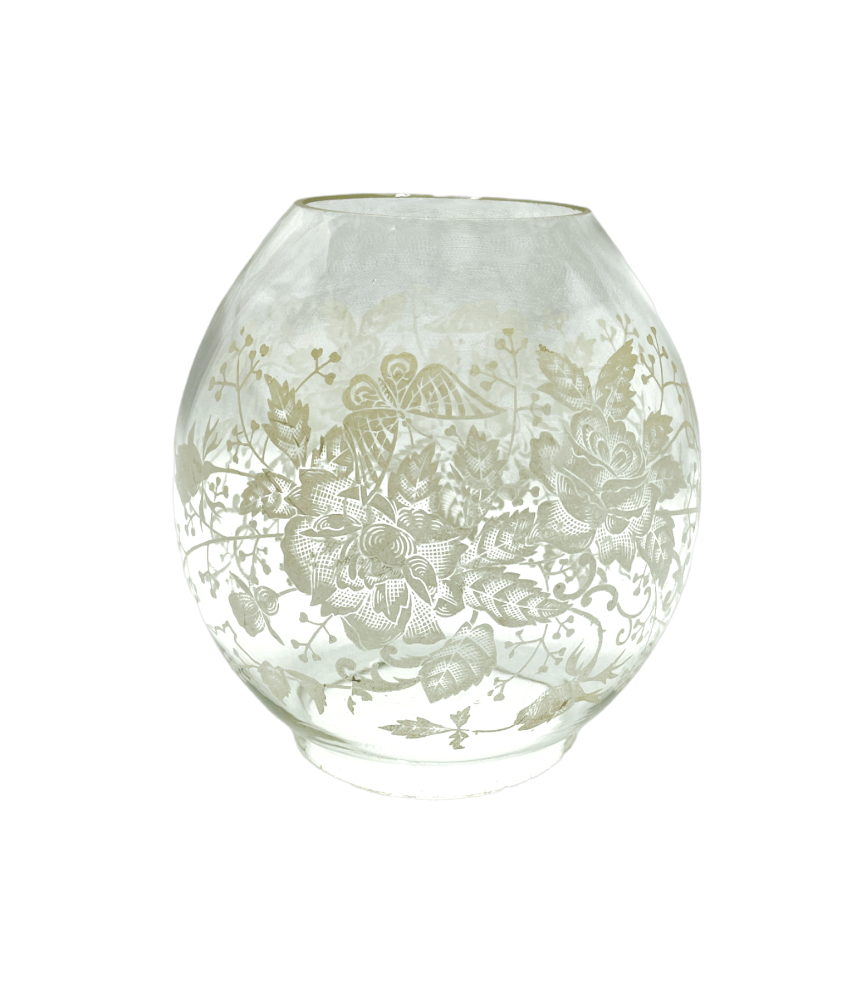 Clear Oil Lamp Globe Shade with Etched Pattern and 100mm Base 
