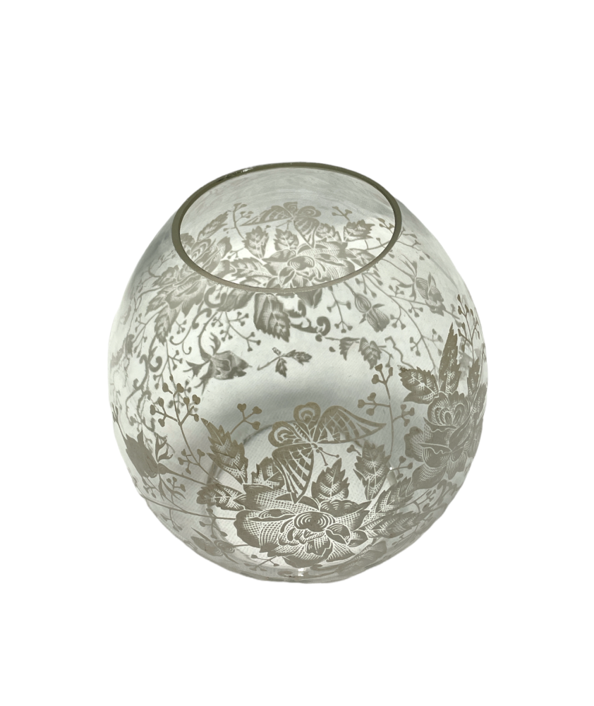 Clear Oil Lamp Globe Shade with Etched Pattern and 100mm Base 