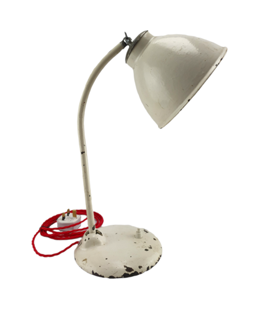 Industrial 50's Cream Table Lamp with Red Cable