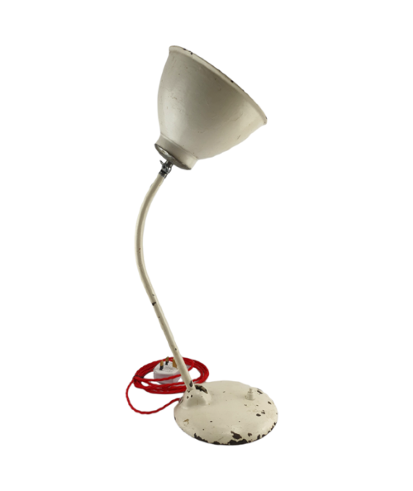 Industrial 50's Cream Table Lamp with Red Cable