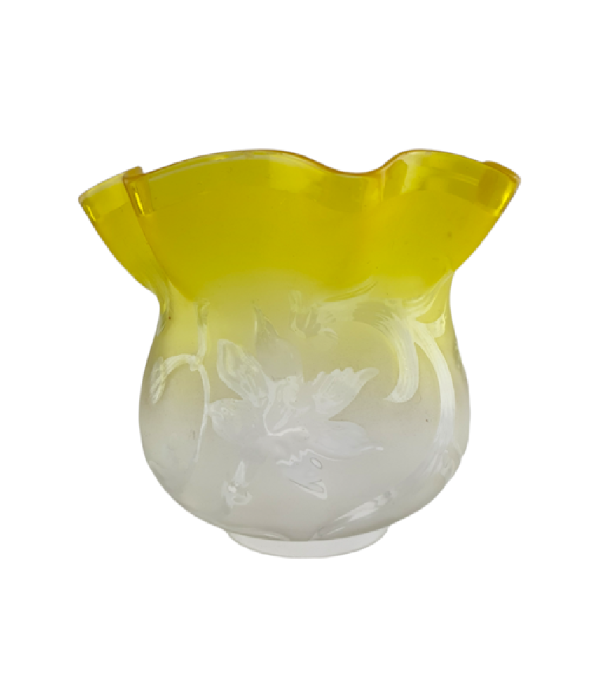 Yellow to clear Oil Lamp Shade with 75mm Base (Cracked)