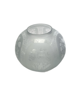 215mm Etched Oil Lamp Globe with 100mm Base for Double Wick Lamp 