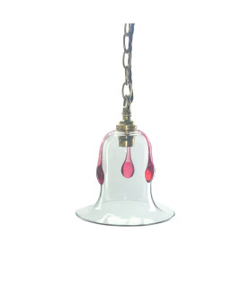 Art Deco Clear Bell Light shade with Red Drip and 28mm Fitter Hole