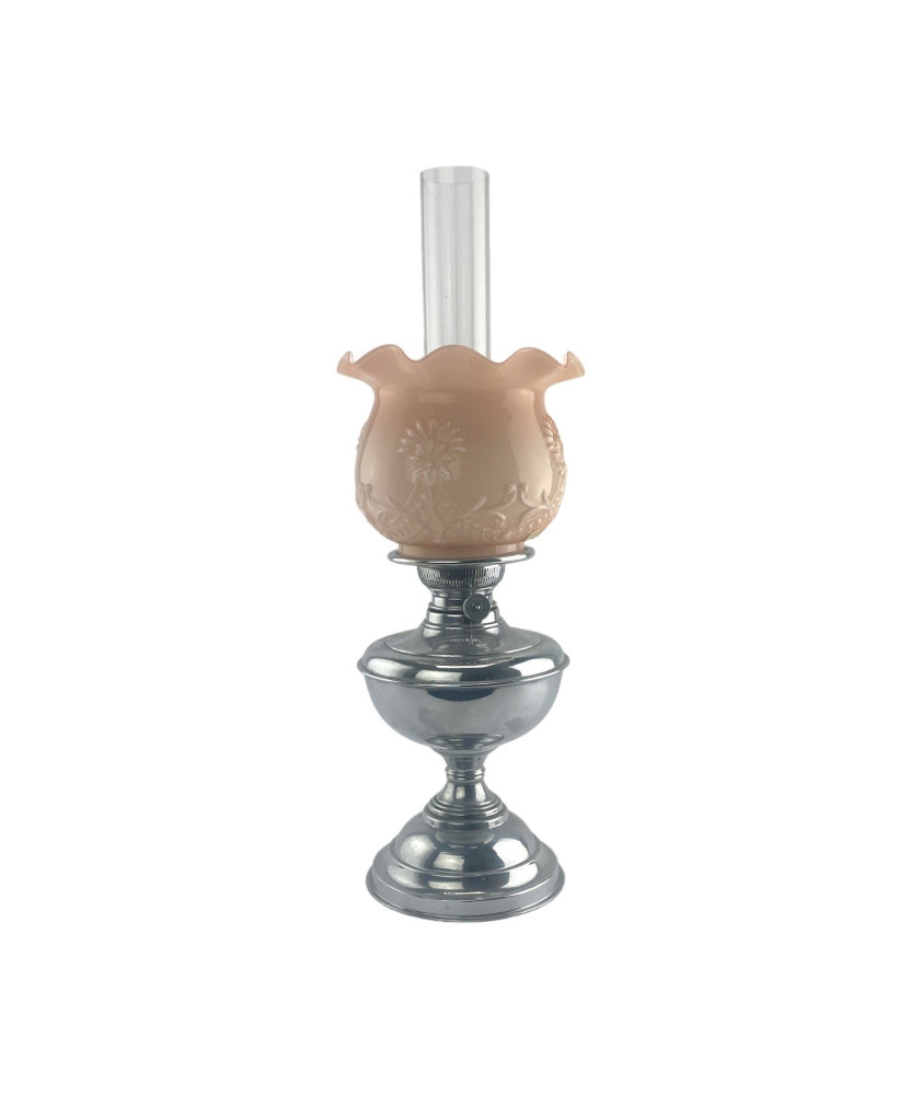 Theodore Oil Lamp with Pink Embossed Tulip Shade