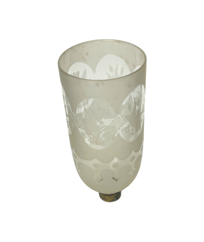 Frosted Hurricane Shade with Floral Pattern and 43mm Base
