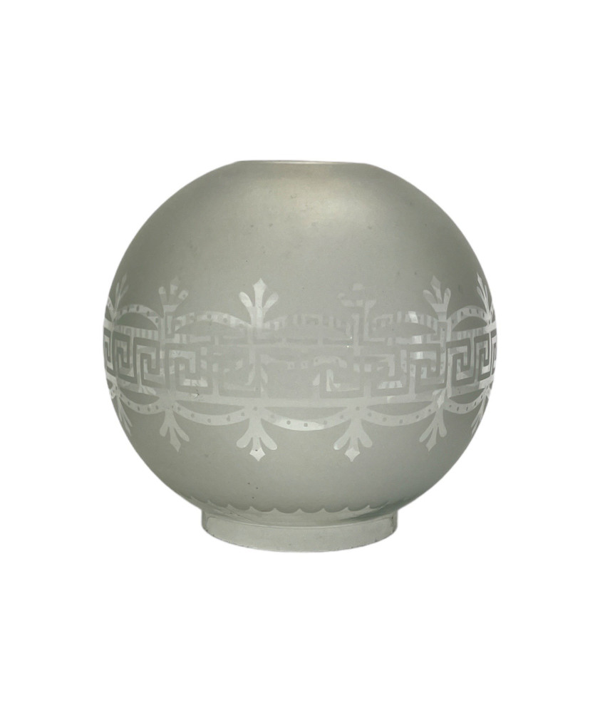 Frosted Oil Lamp Globe Shade with Greek Key Pattern and 100mm Base