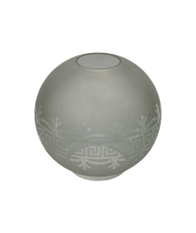 Frosted Oil Lamp Globe Shade with Greek Key Pattern and 100mm Base