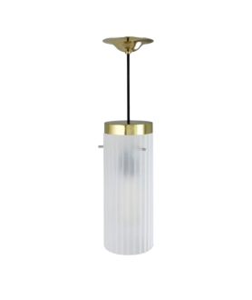 Reeded Frosted Cylinder Pendant Brass