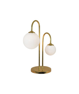 Double Opal Globe Swan Neck Table Lamp in Brass