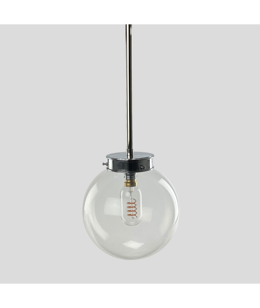 200mm Clear Globe Rod Pendant (Various Finishes)