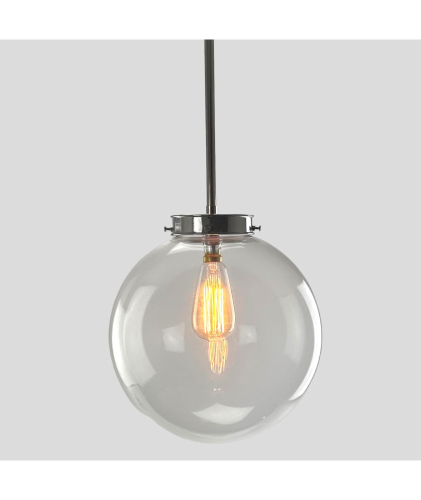 300mm Clear Globe Rod Pendant (Various Finishes)