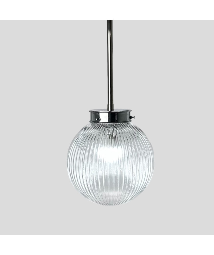 200mm Reeded Globe Rod Pendant (Various Finishes)