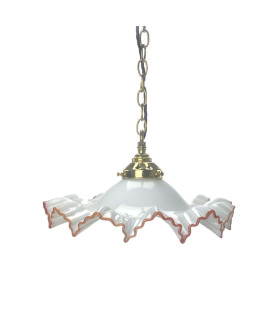 255mm Flat Opal Coolie Light Shade with Red Rim and 55mm Fitter Neck