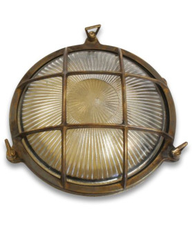 Large Porthole Bulkhead Outdoor Light Antique Brass