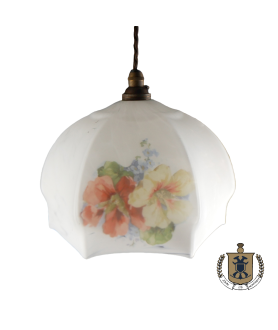 Vintage White glass shade with Floral Pattern (Shade only or Pendant)
