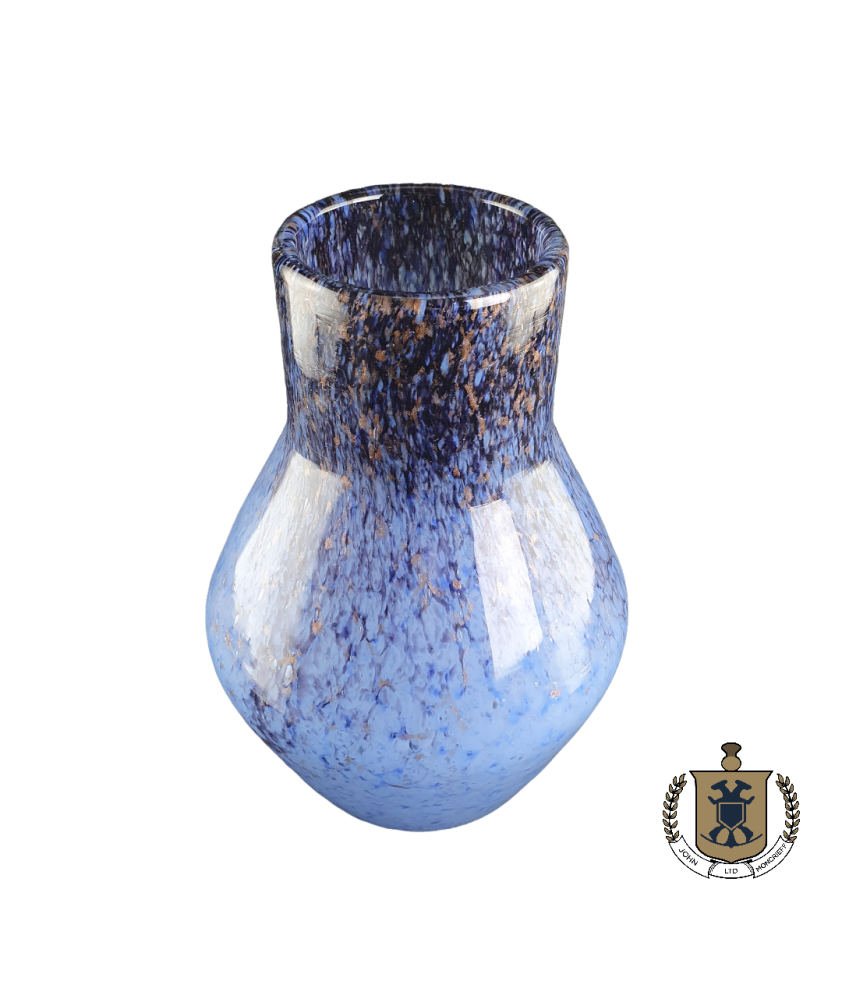 Monart Glass Vase in Blue and Black with Aventurine