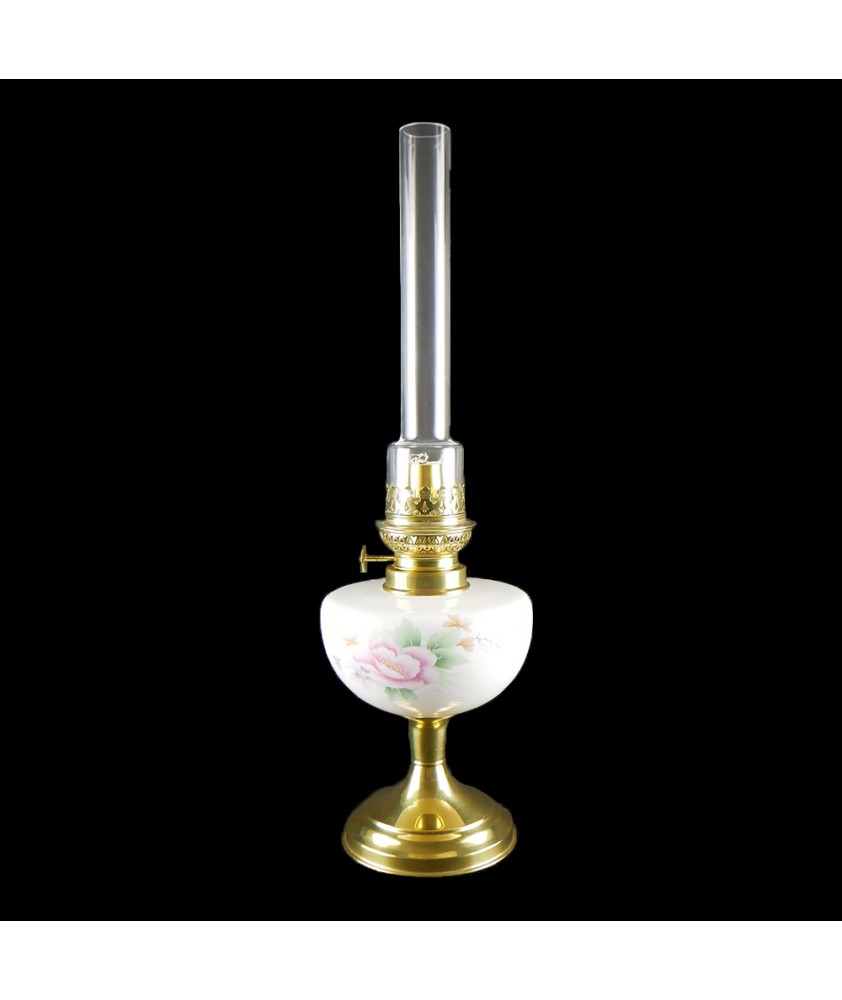 Oil Lamp with Porcelain Floral Font