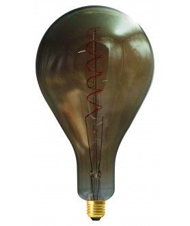 Big bulb twisted LED filament 290mm 6W E27 2000K 240lm 162 x 290mm smoky dim.