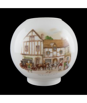 Opal Oil Lamp Shade with Coach and Horses with 100mm Base