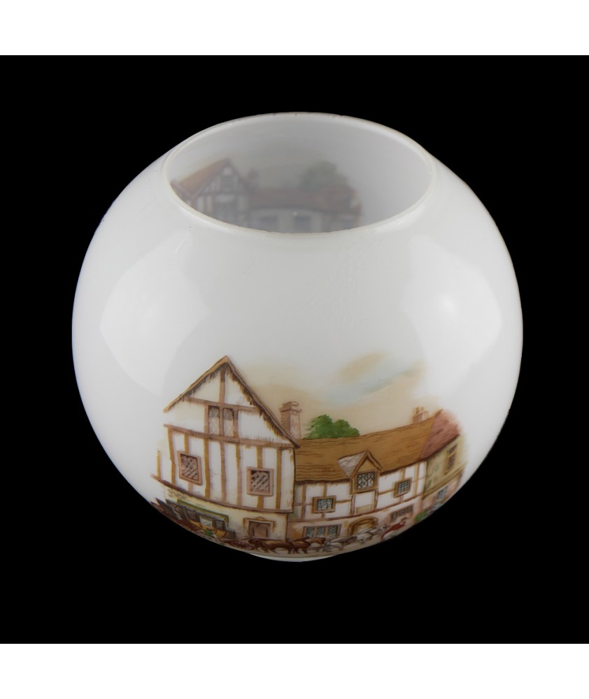 Opal Oil Lamp Shade with Coach and Horses with 100mm Base