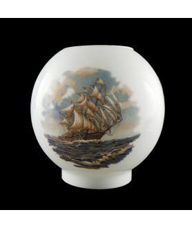 Opal Oil Lamp Shade with Galleon scene and 100mm Base