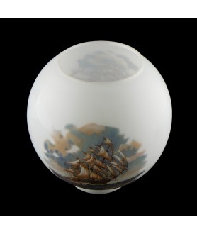 Opal Oil Lamp Shade with Galleon scene and 100mm Base