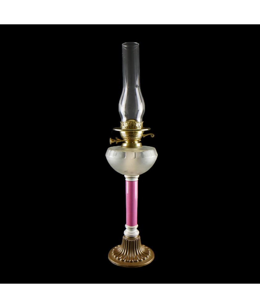 Complete Duplex Oil Lamp with Pink Column