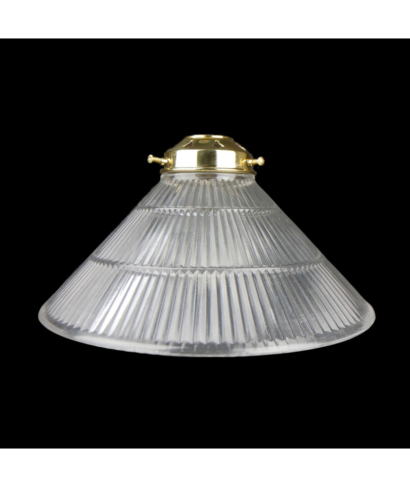 250mm Prismatic Coolie Light Shade with 62mm Fitter Neck (clear or Frosted)  Complete with Brass Gallery
