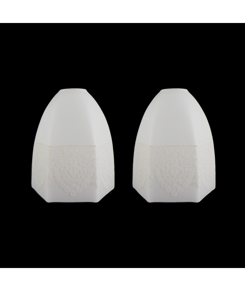Pair of Frosted Hexagonal Tulip Light Shade with Embossed Pattern (30mm Fitter Hole)