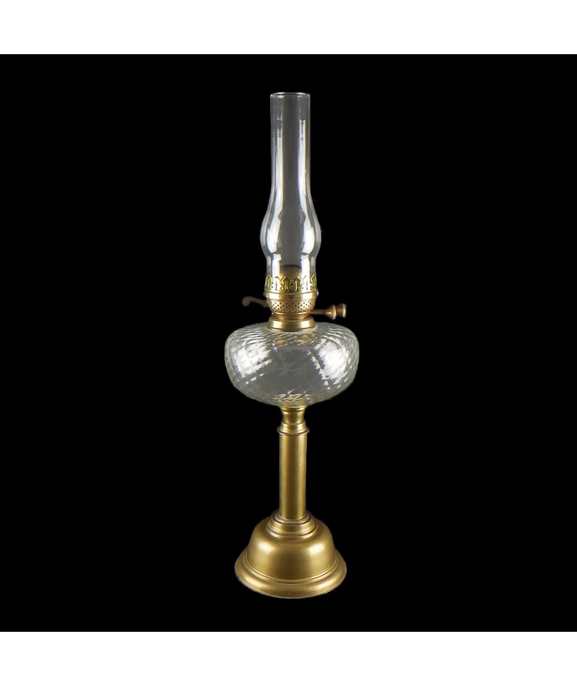Brass Oil Lamp with Glass Font, Complete with Chimney