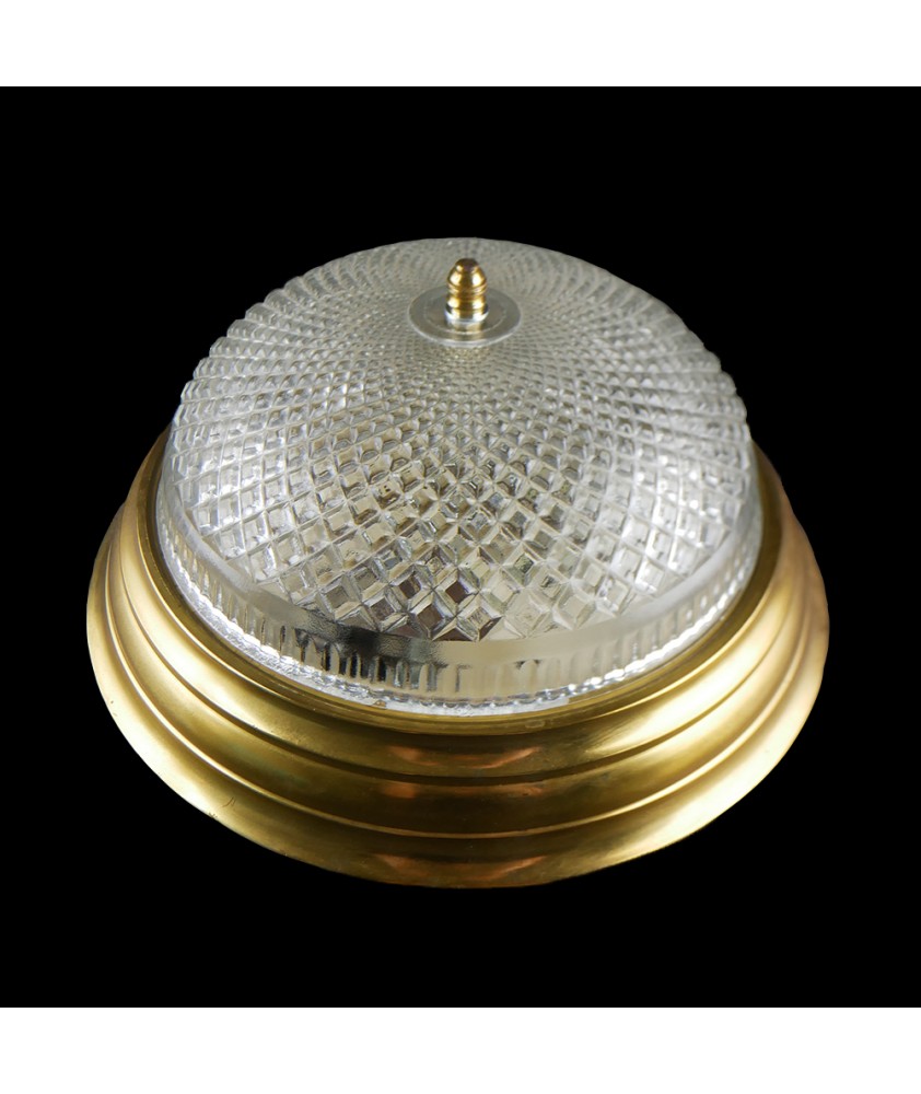 Crystal Cut Flush Ceiling Light with Brass Finish