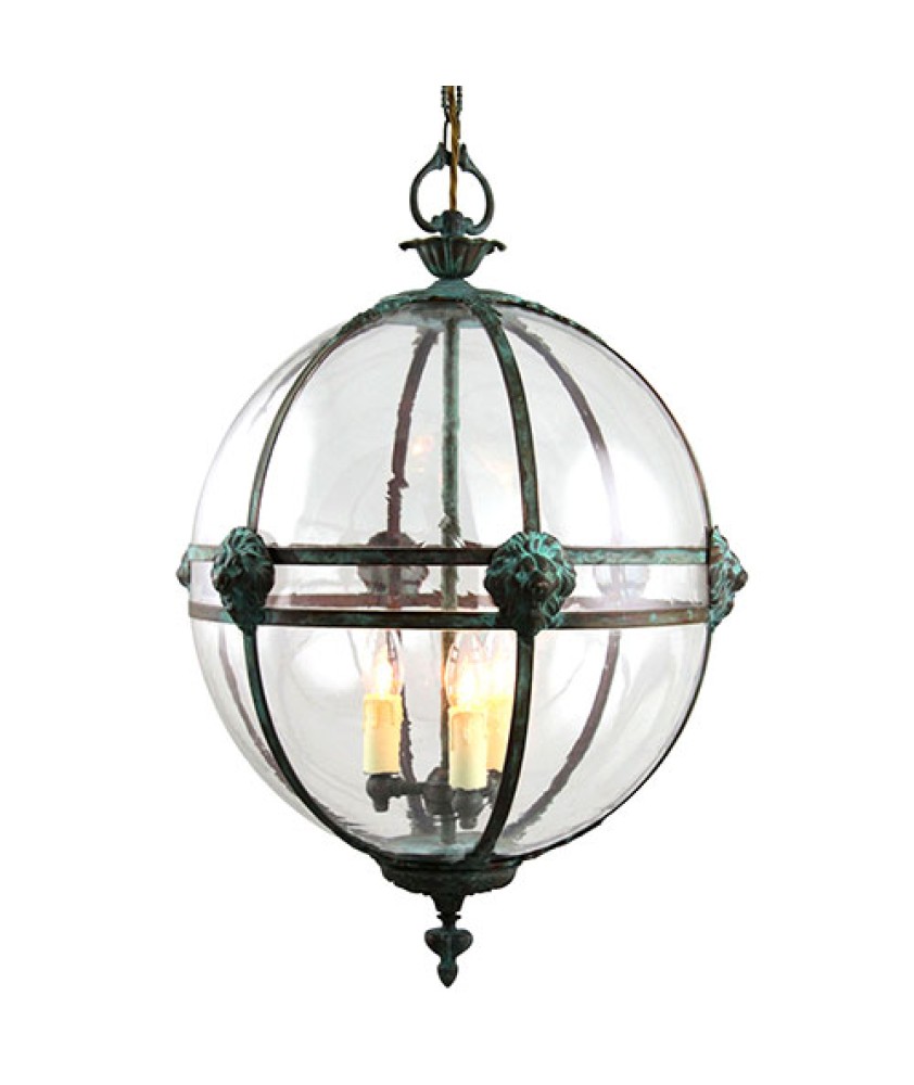 Victorian Lantern with Lions Heads, Verdigris and Ivory Drips