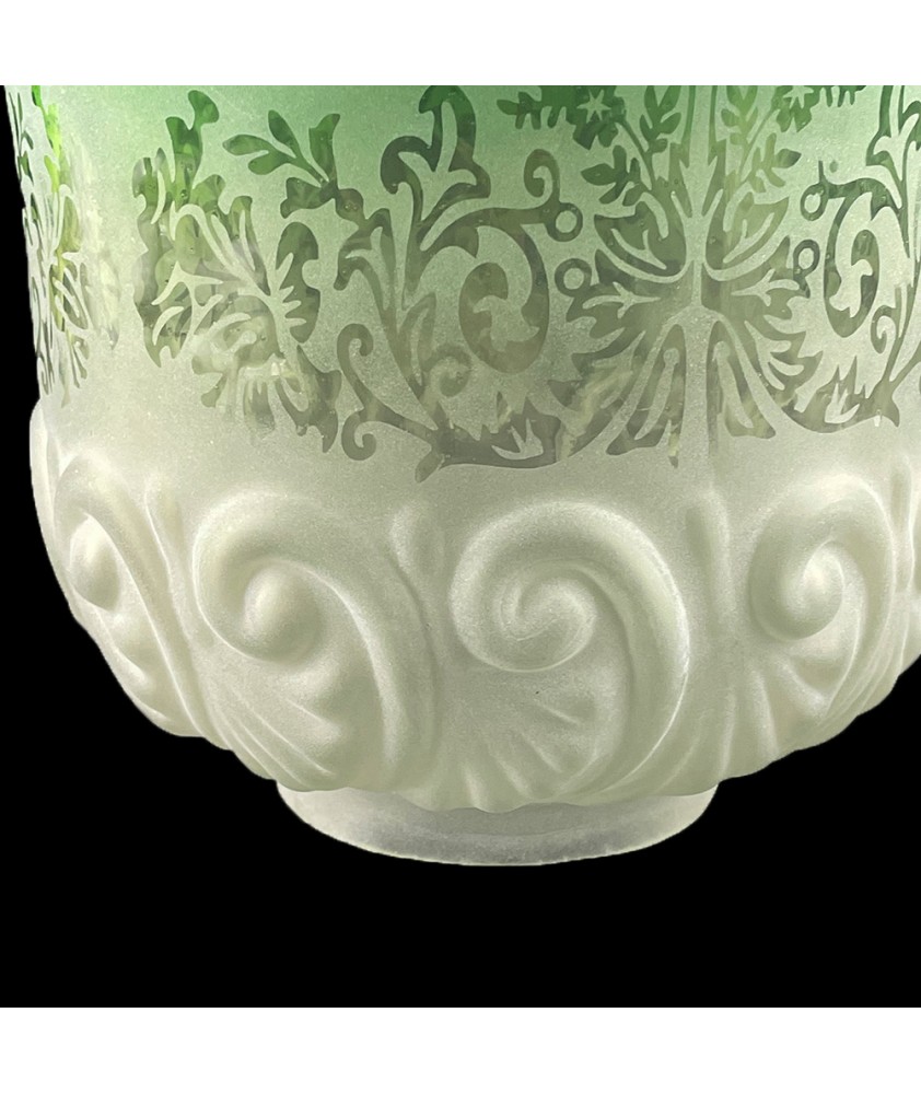 Original frosted and embossed, Green Tipped Victorian Oil Lamp Shade with 85mm Base