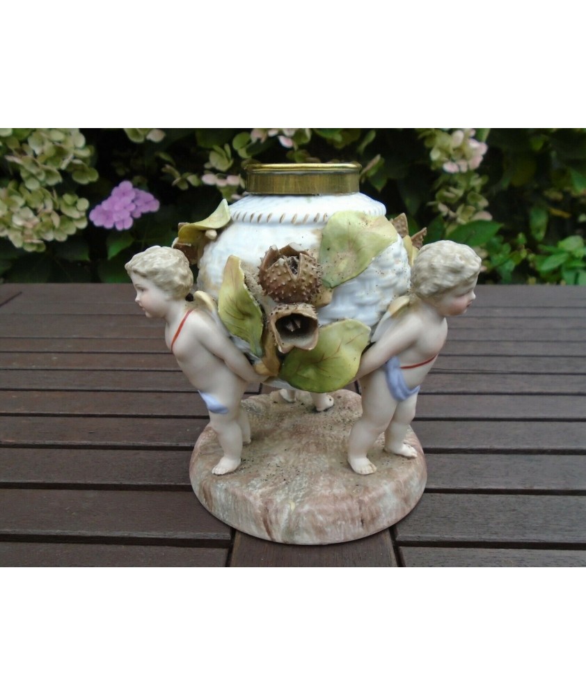 Pair of Antique Von Schierholz Figural Oil Lamp Font Base fitted with Kosmos Burner and Chimney