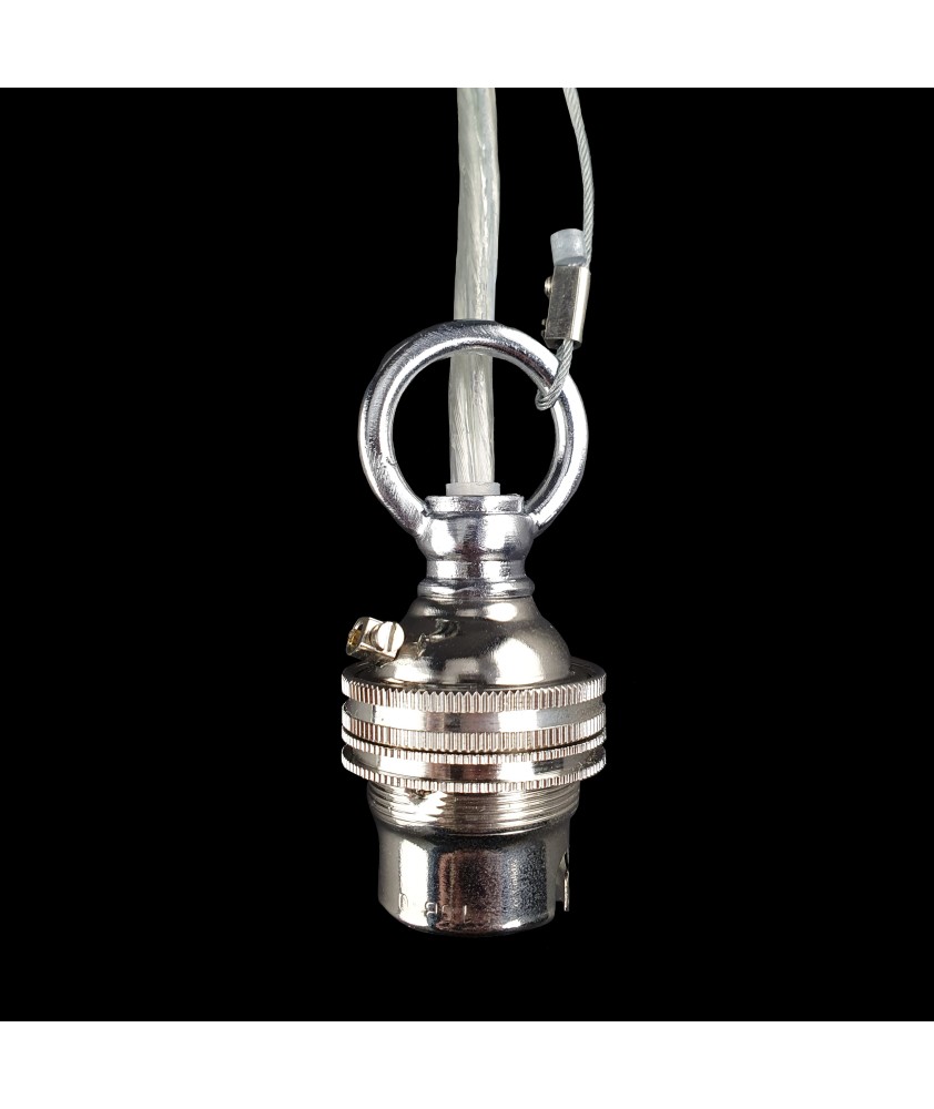 Polished Chrome Pendant Complete with Clear Flex, Ceiling Plate and Bulb Holder 