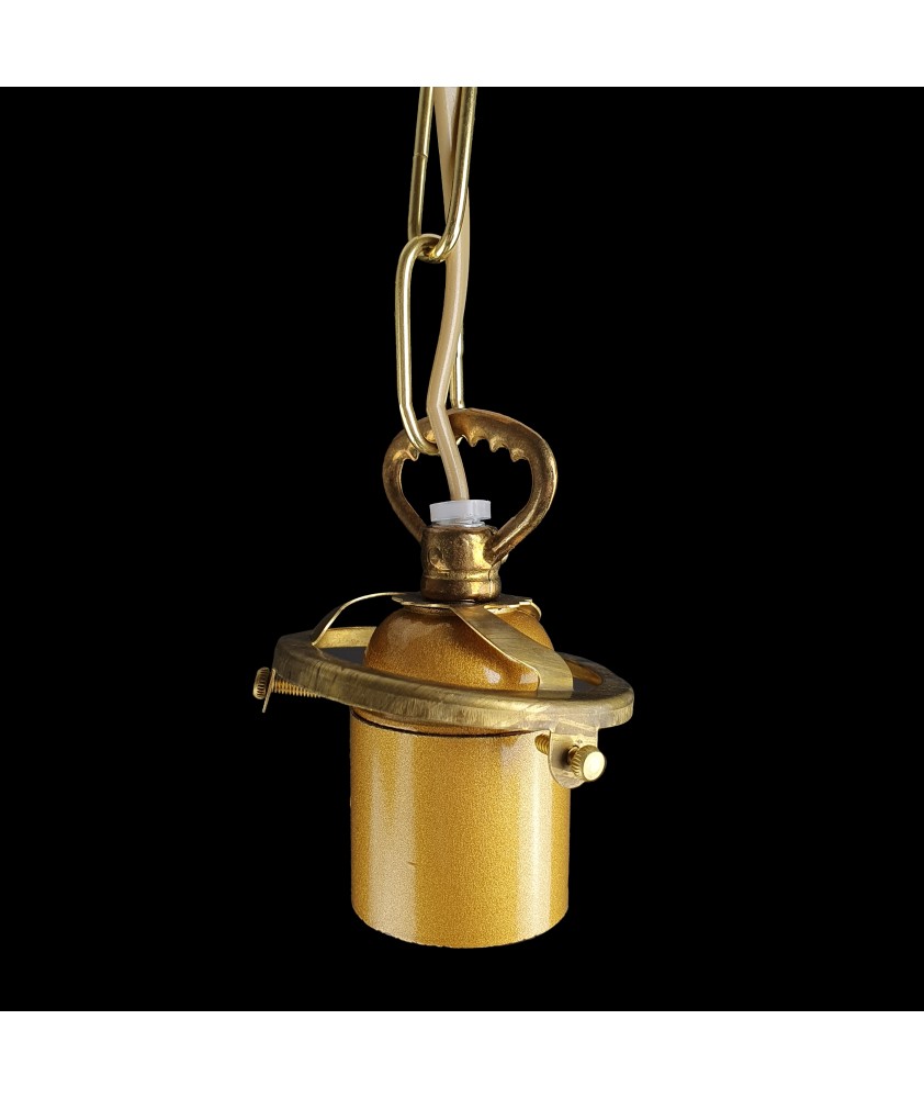 Brass Pendant Complete with Gold Flex, Chain, Ceiling Plate, Bulb Holder and Open 60mm Gallery