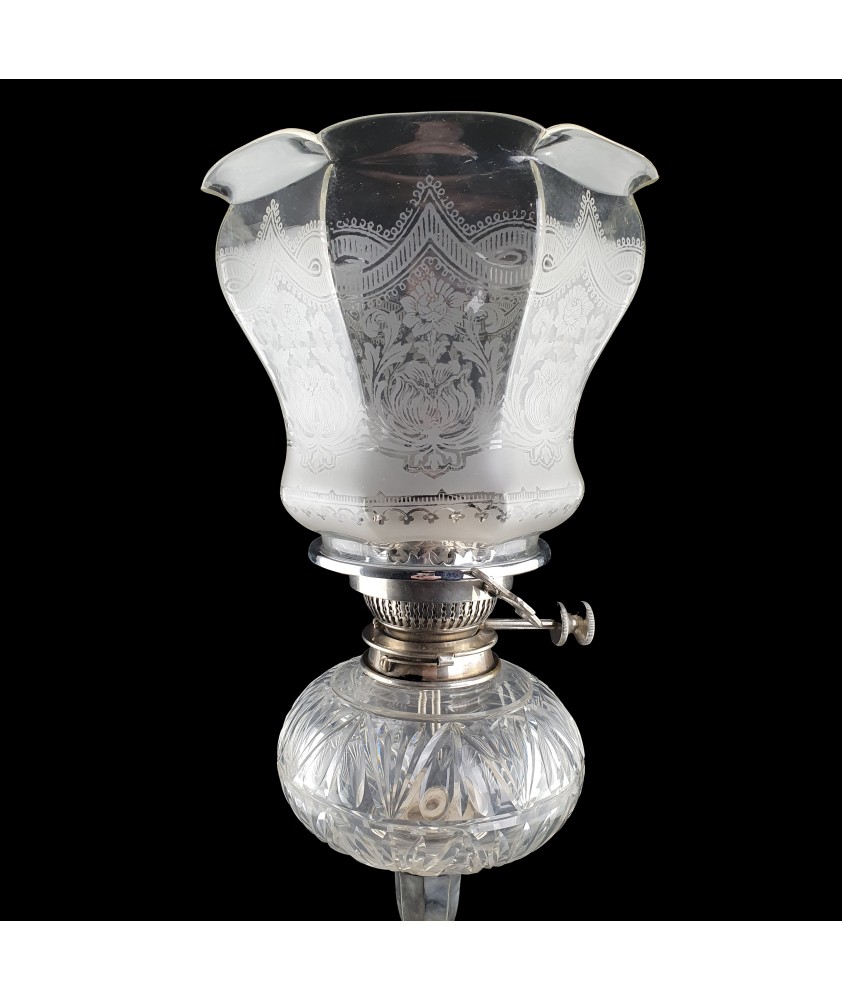 Original Victorian Etched Oil Lamp Shade with 100mm Base