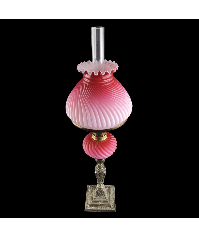 Complete Pink Burmese Glass Oil Lamp with Peg Font