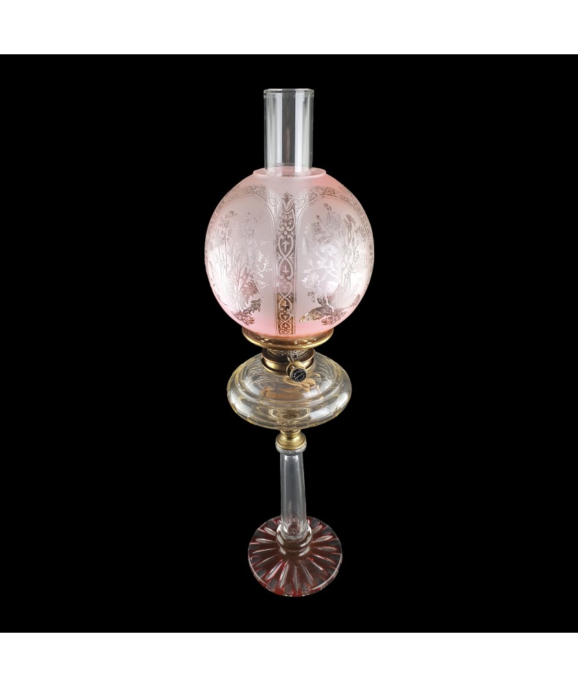 Complete Cranberry and Clear Oil Lamp with Optic Font